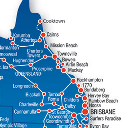 Le réseau de bus Greyhound dans le Queensland